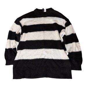 H&M Divided Black & White Striped Knit Oversized Sweater